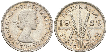 Австралия 3 пенса 1959 Елизавета II (1952-2022) KM 57 серебро 4621-1249