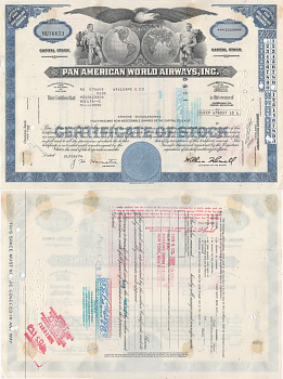 США, Pan American World Airwaysсертификат на 100 акций1974бумага5553-2-1