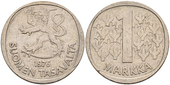 ФИНЛЯНДИЯ 1 МАРКА 1976 K KM 49a медно-никель 4563-521