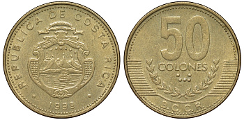 Коста-Рика 50 колонов 1999 B.C.C.R., год тип KM 231.1 латунь 62-1247