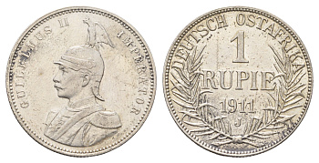 Германская Восточная Африка 1 рупия 1911 J KM 10 серебро 1526-1424