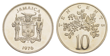 Ямайка 10 центов 1976 FM, тираж 24.000 экземпляров KM 54 медно-никель PROOF 4127-1334