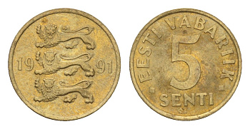Эстония 5 сентов 1991 KM 21 латунь 192-249