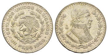 Мексика 1 песо 1959 Хосе Мария Морелос KM 459 серебро 91-221