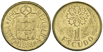 Португалия 1 эскудо 1990 KM 631 никель латунь 4147-624