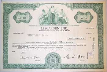 США, Lescarden Inc. 500 акций 1983 бумага 00-00