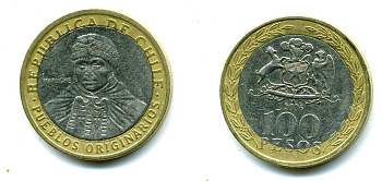 Чили 100 песо 2006 индейцы Мапуче KM 236 биметалл 29-343