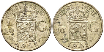 Нидерландская Восточная Индия 1/10 гульдена 1942 S KM 318 серебро 4174-318