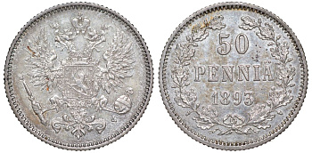 Россия для Финляндии 50 пенни 1893 L, Александр III (1881-1894) Биткин 237 серебро    1531-1324