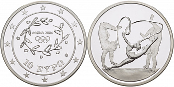 Греция 10 евро 2003 XXVIII летние Олимпийские игры 2004 года в Афинах, художественная гимнастика KM 199 серебро PROOF 02-203-33