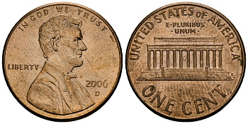 США 1 цент 2006 D KM 201b цинк плакированный медью 4136-1015