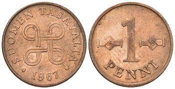 Финляндия 1 пенни 1967 KM 44 медь 4174-324