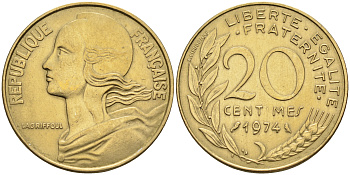 Франция 20 сантимов 1974 тип Marianne KM 930 медь алюминий никель    4177-112
