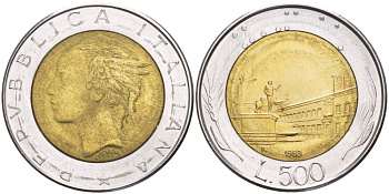 ИТАЛИЯ 500 ЛИР 1983 R, КРИВИНАЛЬСКИЙ ДВОРЕЦ В РИМЕ KM 111 биметалл 4551-537