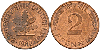 ФРГ 2 пфеннига 1982 G J.381a, KM 106a сталь плакированная медью    4598-863