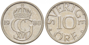Швеция 10 эре 1988 U Карл XVI Густав (1973- ) KM 850 медно-никель 3955-357
