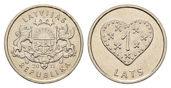 Латвия 1 лат 2011 Пряничное сердце KM 127 медно-никель UNC 4679-358