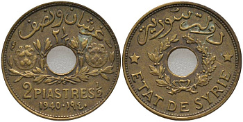 Сирия 2 1/2 пиастра 1940 Французский протекторат (1921-1945) KM 76 алюминиевая бронза 4523-1016