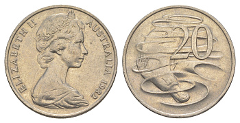 Австралия 20 центов 1982 Елизавета II (1952-2022), утконос KM 66 медно-никель 4379-1353
