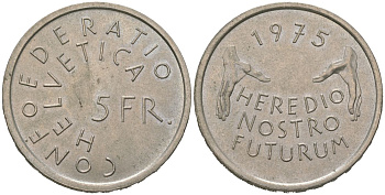 Швейцария 5 франков 1975 Защита памятников KM 53 медно-никель UNC 11-082-23