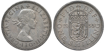Великобритания 1 шиллинг 1955 Елизавета II (1952-2022), Шотландский герб KM 905, Spink 4148 медно-никель 4122-1015