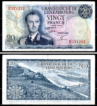 Люксембург 20 франков 1966 Pick 54 a (2) бумага 6312-52-3-2