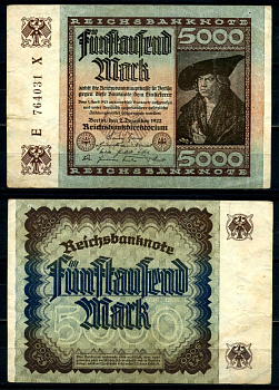 Германия 5000 марок 1922 2 декабря 1922, серия E, в/з №47 Pick 81, Розенберг 80а бумага 8617-25-2-1