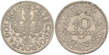 Польша 10 грошей 1923 год тип KM 11  никель    4147-326
