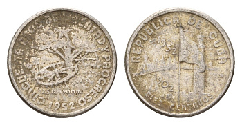 Куба 10 сентаво 1952 50 лет Республике Куба KM 23 серебро 4674-736