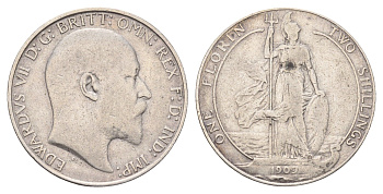 Великобритания 2 шиллинга (флорин) 1909 Эдуард VII (1901-1910) KM 801, Spink 3981 серебро 413-2821