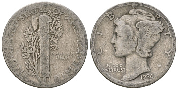 США 10 центов (дайм) 1926 KM 140 серебро 3334-1067