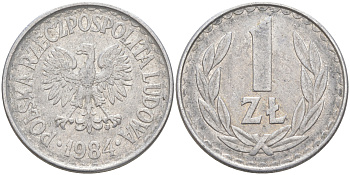 ПОЛЬША 1 ЗЛОТЫЙ 1984 MW KM 49.1 алюминий 106-537