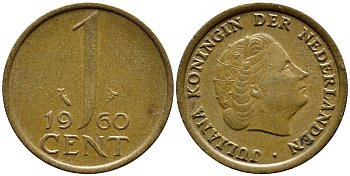 Нидерланды 1 цент 1960 Юлиана (1949-1980) KM 180 бронза 4392-1359