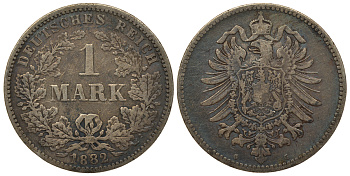 Германия 1 марка 1882 G Weege 17, J. 9, KM 7 серебро 413-6231