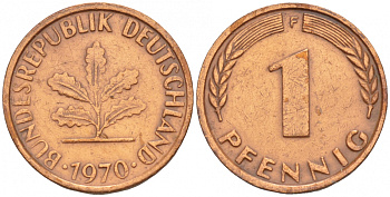 ФРГ 1 ПФЕННИГ 1970 F KM 105, J.380 сталь плакированная медью 4532-1268