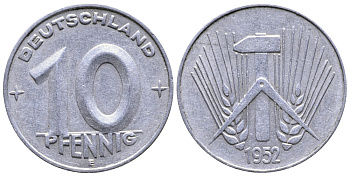 ГДР 10 пфеннигов 1952 E KM 7 алюминий 67-1014
