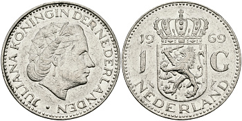 Нидерланды 1 гульден 1969 Юлиана (1948-1980) KM 184а никель 94-623