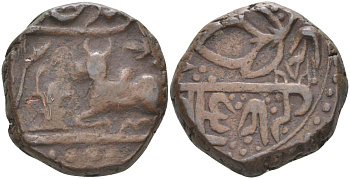 Индия, Индаур (Indore) 1/2 анна ND AH1286, Shah Alam II (1759-1806), вес 16,98 гр. KM 64 медь 4112-724