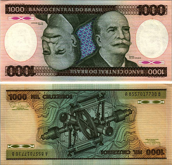 БРАЗИЛИЯ 1000 КРУЗЕЙРО 1986 ПОДПИСЬ 22, СЕРИЯ А8557, БАРАО ДО РИО БРАНКО Pick 201с бумага UNC (ПРЕСС) 8615-27-1-2