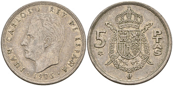 Испания 5 песет 1975 (79) Хуан Карлос I (1975-2014) KM 807 медно-никель 4155-647