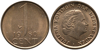 Нидерланды 1 цент 1980 Юлиана (1949-1980) KM 180 бронза 96-1246