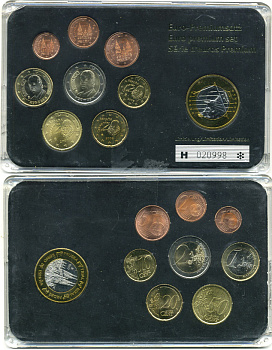 Испания евронабор из 9 монет 2001-2008 включая 1 евро-проба в пластике биметалл UNC 06-081-34