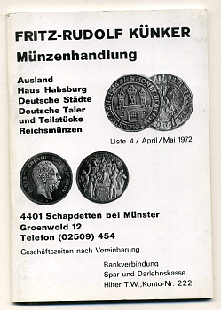 ФРИТЦ-РУДОЛЬФ КЮНКЕР КАТАЛОГ ФИКСИРОВАННЫХ ПРОДАЖ (LAGERKATALOG) 1972 АПРЕЛЬ-МАЙ, № 4 00-01-01-03