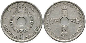 Норвегия 1 крона 1925 Хокон VII (1905-1957) KM 385 медно-никель 67-143