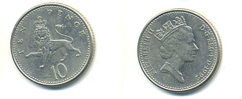 Великобритания 10 пенсов 1992 Елизавета II (1952-2022) KM 938b, Spink 4367 (F4) медно-никель 59-445
