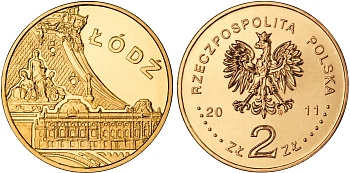 Польша 2 злотых 2011 MW, серия польские города, Лодзь KM 804 нордик UNC 4676-855