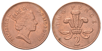 Великобритания 2 пенса 1997 Елизавета II (1952-2022) KM 936a, Spink 4376 (C4) сталь плакированная медью 4671-543