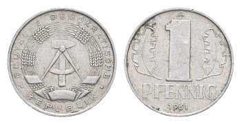 ГДР 1 пфенниг 1961 KM 8.1 алюминий 4643-412