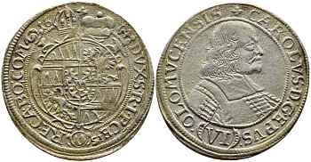 АВСТРИЯ, ОЛМУТЦ 6 КРЕЙЦЕРОВ 1674 КАРЛ II, ФОН ЛИХТЕНШТЕЙН KM 71.2 серебро 560-1756