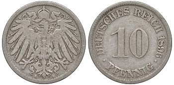 ГЕРМАНИЯ 10 ПФЕННИГОВ 1896 A KM 12, J. 13 медно-никель 45-1226